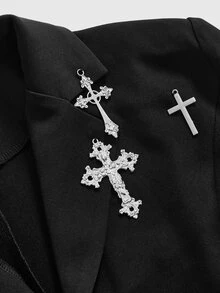 ROMWE Goth Punk Metal Cross Pendant Ultra-Cropped Fitted Plus Size Blazer - Black - View 3