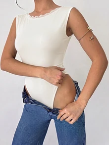 Firerie 女款優雅浪漫蕾絲拼接連身衣，適合派對、度假 - 杏色 - 查看 3