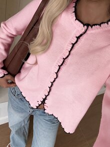 CovetEZ Women's Colorblock Casual Versatile Daily Outing Cardigan - Baby Pink - View 4