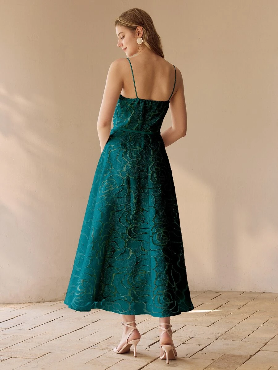MOTF PREMIUM ELEGANT FRENCH STRAPLESS ROSE FLORAL A-LINE DRESS FOR LADIES - Green - View 2
