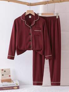 Tween Boy Contrast Piping PJ Set - Red - View 1