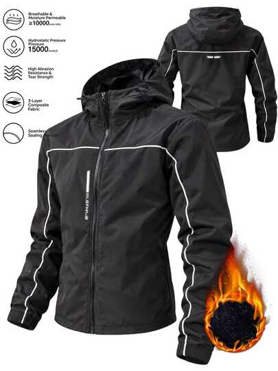 GymRaken Men's Black Hooded Zip-Up Jacket, Colorblock Line Loose Fit Outerwear, Sports Streetwear Casual