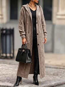 SHEIN Women's Solid Color Casual Versatile Daily Outing Cardigan - Mocha Brown - View 1
