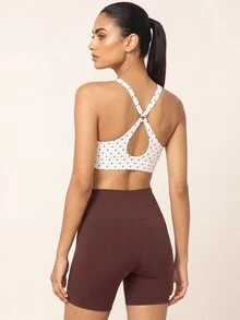 SHEIN BAE Women's Polka Dot Hollow Out Casual Daily Wear Sports Top - White - View 3