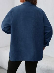 SHEIN LUNE Plus Size Women's Solid Color Long Sleeve Utility Pocket Casual Jacket, Spring & Fall Winter Autumn - Blue - View 2