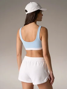 Eassivo Women's Designer Contrast Color Sports Bra For Fitness - Blue - View 3