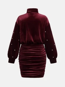 SHEIN Tween Girl Beaded Petal Kids Sleeve Waist-Cinching Snug Fit Winter Dress For Holiday Party, Dance, Casual And Daily Wear Autumn Tween Girl - Red - View 2