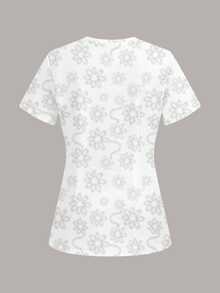 PopScrub Fun Print Ditsy Floral Premium Women's Scrub Uniform Top - Multicolor - View 2