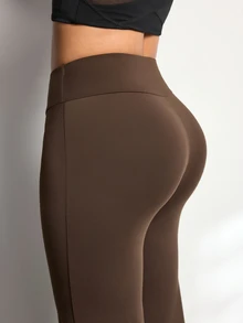 Easithlete Easithlete Women's Solid Color Casual Daily Wear Sports Leggings - Brown - View 3