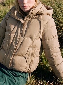 WanderVale Winter Khaki Detachable Hood Drawstring Pocket Decor Long Sleeve Padded Coat - Khaki - View 7