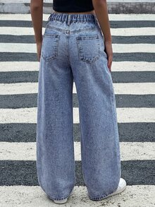 SHEIN 青少年女孩藍色破洞寬鬆牛仔褲 - 中等水洗藍 - 查看 4