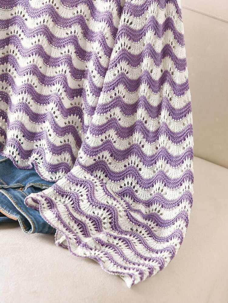CosyJoli Plus Size Wavy Hollow Knit Sweater Autumn Kelly Green Sequin Casual 90s Soft Form 1960s Business Vacation Formal Party Fall/Winter Office - Purple - View 4
