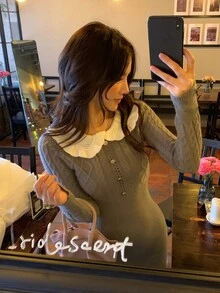 DAZY Women's Solid Color Long Sleeve Autumn/Winter Sweater Dress - Grey - View 8