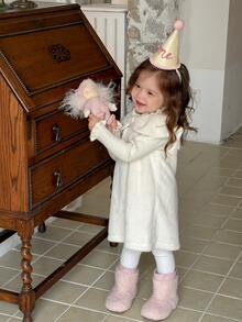 DAZY Infant/Toddler (Girl) Round Neck Bow Solid Color Casual Korean Style Dress - White - View 2