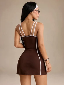Glamine Women's 2-In-1 Camisole Sports Dress With Shorts - Coffee Brown - View 2