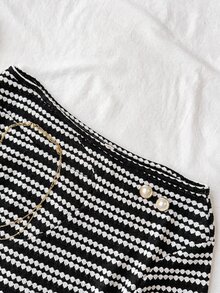 SHEIN 青少年女孩拼色條紋不對稱肩長袖T恤，秋季女孩服飾，冬季女孩服飾，杏色條紋女孩上衣，外出上衣，條紋不對稱肩上衣，女孩休閒上衣，長袖T恤 - 彩色 - 查看 5
