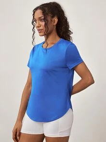 SHEIN Core Rhythm Women's Solid Color Casual Versatile Daily Travel Sports T-Shirt - Royal Blue - View 4