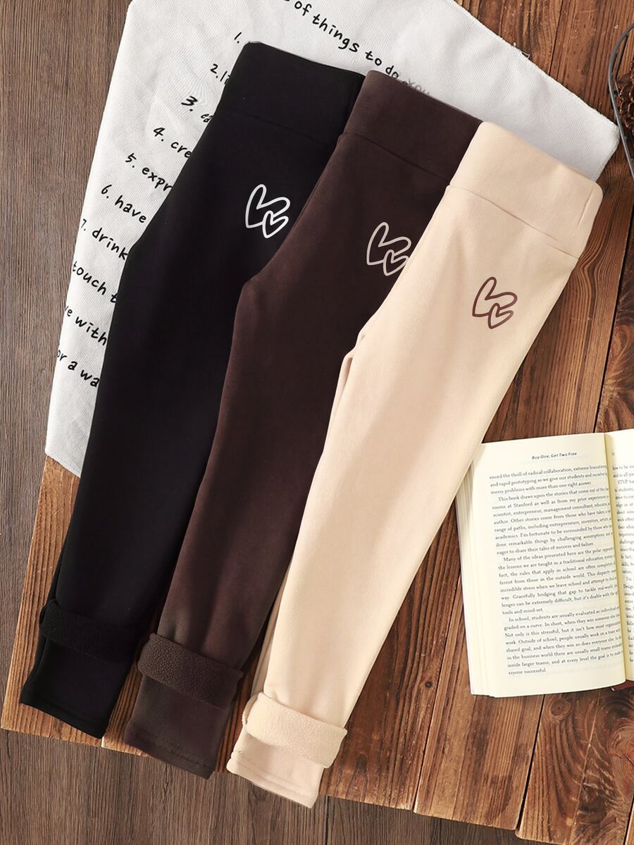 SHEIN LMoss Kids 3件組少女秋冬加厚內裡打底褲,買1得3,百搭休閒保暖內裡緊身皮質打底褲,基礎休閒款 - 彩色 - 查看 1