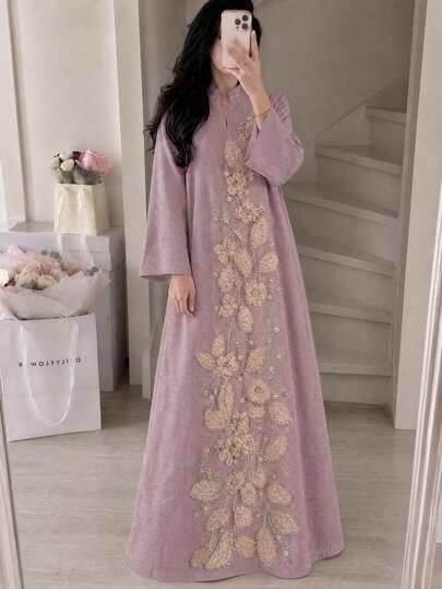 Yasmyna Women's Full-Length Floral Decor Casual Elegant Loose Comfortable Party Robe