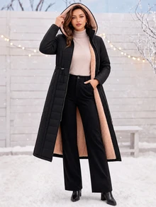 Editum Women's Solid Color Thermal Lined Casual Versatile Winter Padded Coat - Black - View 5