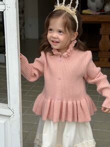 DAZY Infant/Toddler (Girl) Round Neck Long Sleeve Korean Style Ruffle Trim Long Sleeve Autumn/Winter Sweater - Pink - View 6