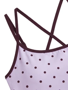 Nöista Part Of A Set Activewear Top, Printed In Base Pink And Dots In Burgundy. Back Detail, Perfect For Fall Winter Activewear Outfits, Yoga, Barre, Gym  - Purple - View 9