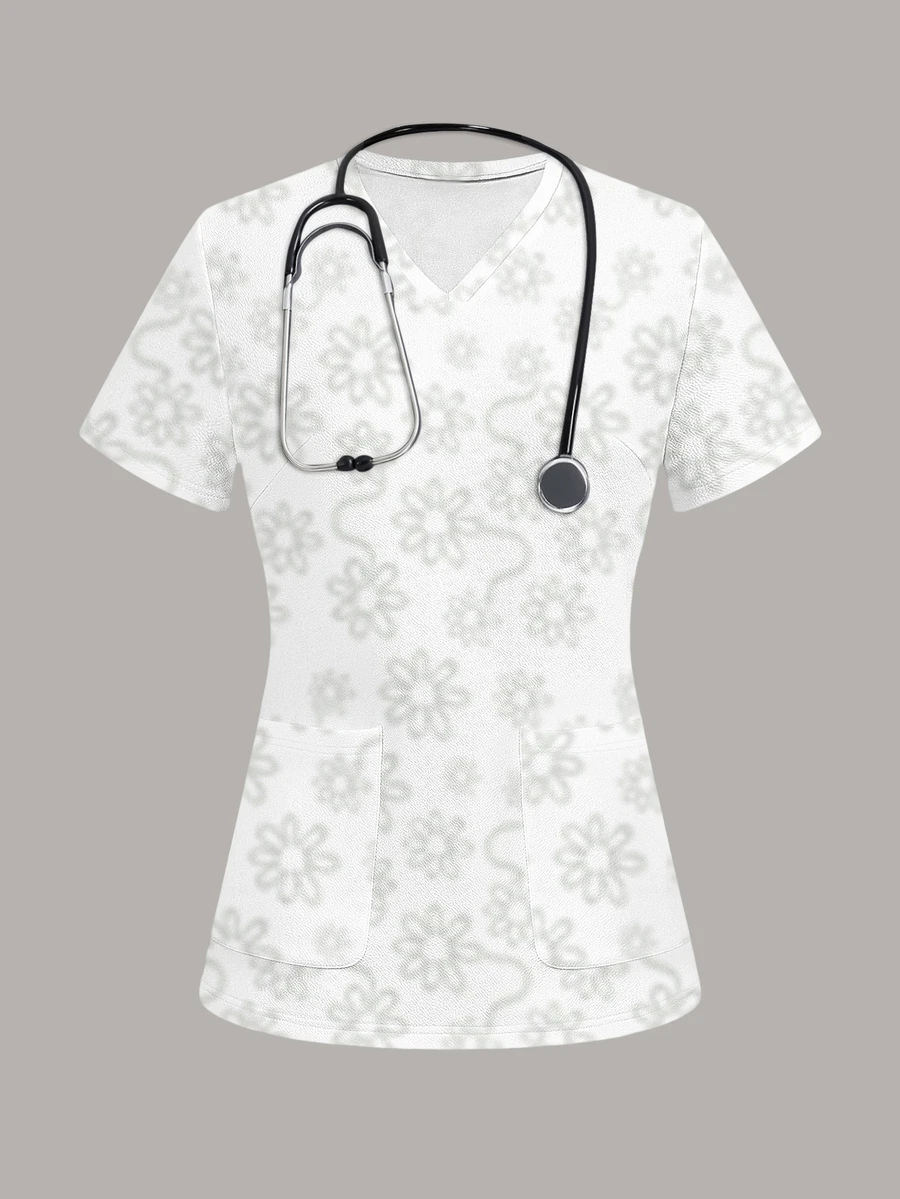 PopScrub Fun Print Ditsy Floral Premium Women's Scrub Uniform Top - Multicolor - View 1