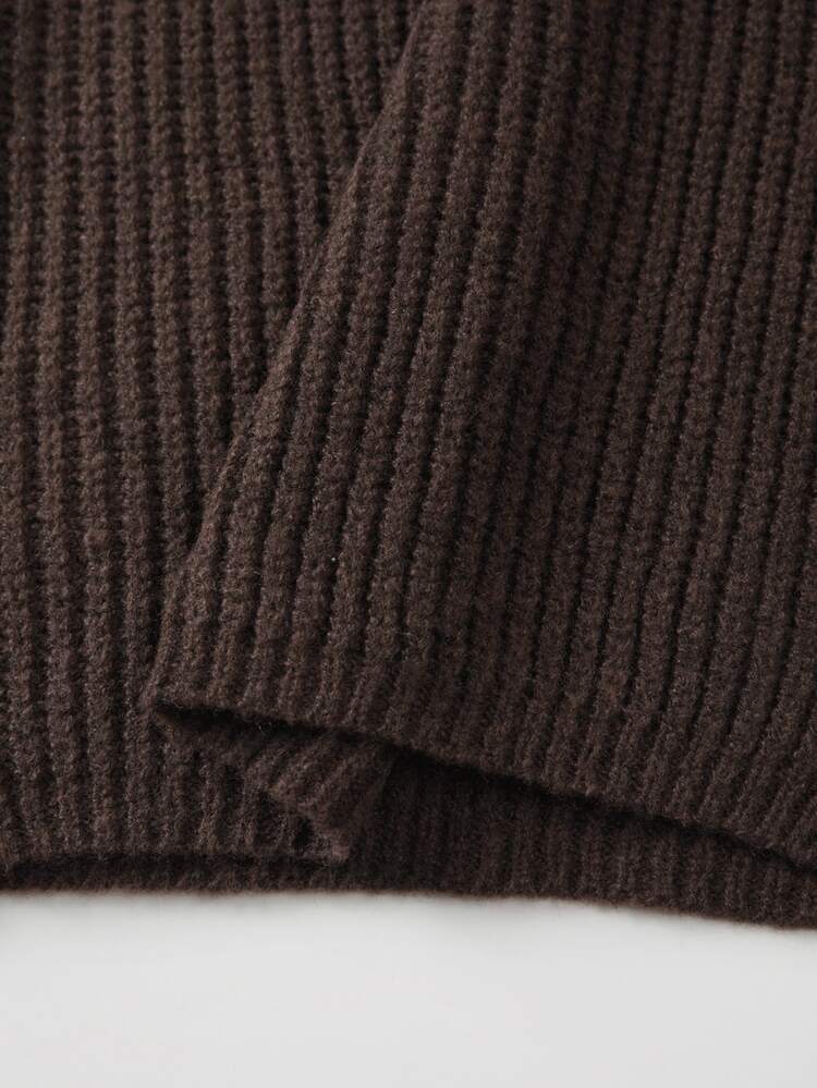 SHEIN Áo cardigan cổ thác đổ vai trễ - Màu nâu Sô-cô-la - Xem 7