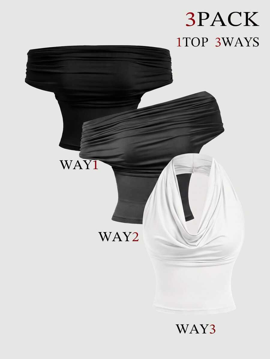 SHEIN MOD 3件組女款背心與細肩帶上衣 - 深灰色 - 查看 1