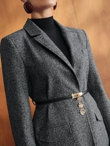 MOTF PREMIUM WOMEN'S SOLID COLOR FASHION VERSATILE DAILY WEAR OVERCOAT - Dark Grey - View 5
