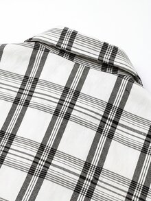 Colvenic 男士格紋長袖單排扣休閒工裝口袋襯衫外套 - 黑與白 - 查看 8