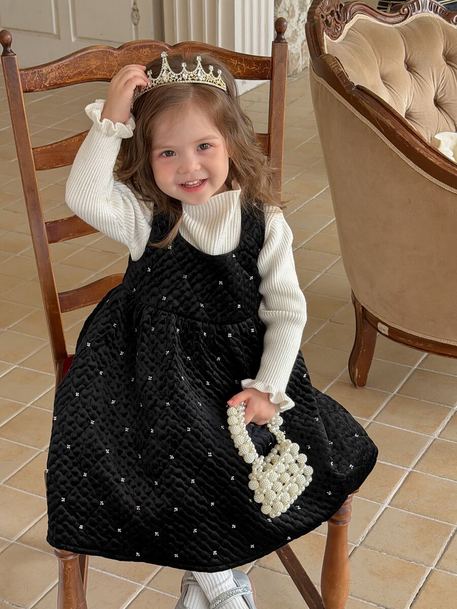 DAZY Baby Girl Square Neck Sleeveless Party Dress - Black - View 1