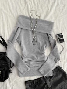 Attitoon Women's Korean Style Fashion Long Sleeve T-Shirt Streetwear Vacation - Grey - View 1