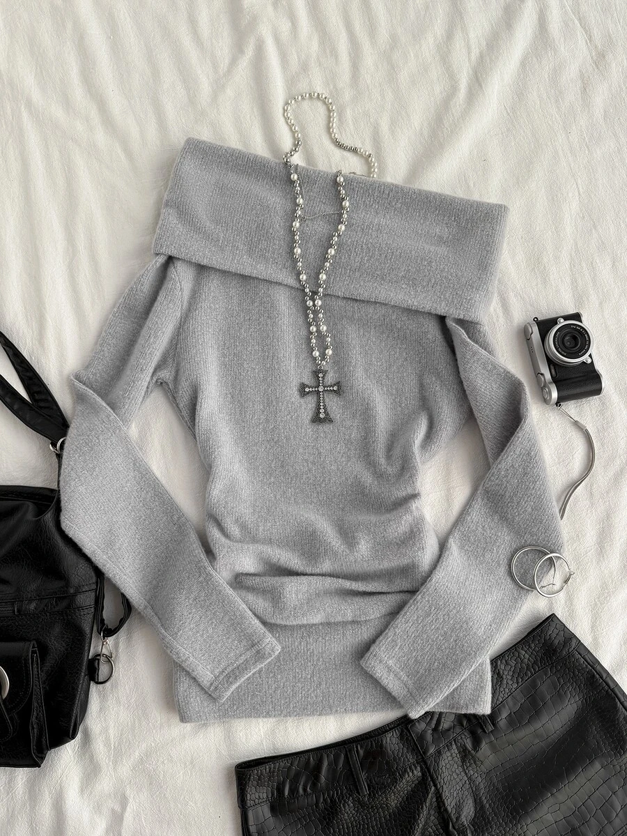 Attitoon Women's Korean Style Fashion Long Sleeve T-Shirt Streetwear Vacation - Grey - View 1