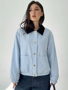 Aloruh Women's Solid Color Long Sleeve Single-Breasted Casual Jacket - Baby Blue - View 5
