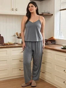 Doze Lane Women's Casual Plus Size 3 Pieces Pajama Set - Grey - View 3