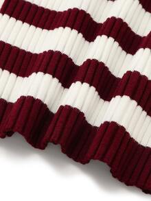 SHEIN Unity Women's Striped Collared Long Sleeve Casual Versatile Sweater - Burgundy - View 5