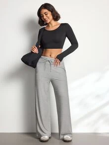 SHEIN Sports Women's Striped Casual Daily Travel Sports Long Pants - White - View 6
