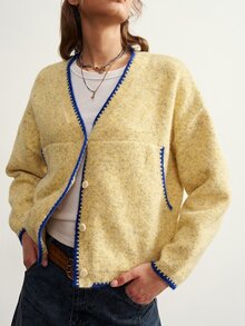 Bohemela 女款拼色休閒百搭日常開襟衫 - 淡黃色 - 查看 6