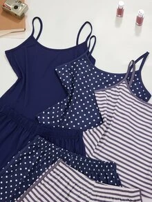 ZzzCrew 3pcs/Set Polka Dot & Striped Women's Pajama Set, Sexy Casual Loungewear - Multicolor - View 2
