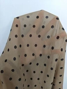 Roveilla Plus Size Spring Summer Autumn Pearl Chiffon Tie Cuff Sleeve Polka Dot V-Neck Blouse - Khaki - View 5