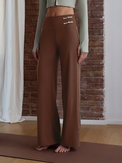 Nöista Part Of A Set, Activewear Long Pants With Straight Shape, Button In Contrast As Detail, Perfect For Weekends In Fall Winter, Activewear, Barre Yoga 