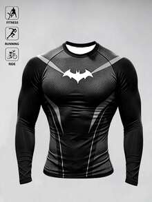 Manfinity BATMAN X SHEIN Men's Bat Print Raglan Long Sleeve Sports T-Shirt - Multicolor - View 3