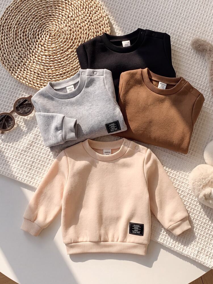 SHEIN 4pcs Newborn Cute Casual Versatile Knit Solid Color Sweatshirts - Multicolor - View 5