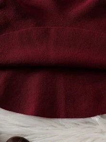 Young Girl Solid Color Elastic Waist Casual Knit Skirt - Burgundy - View 7