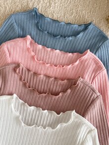 LMoss Kids Young Girl 4件組女童長版針織休閒T恤套裝，秋季女童服飾，適合休閒穿著與街頭風格 - 彩色 - 查看 5