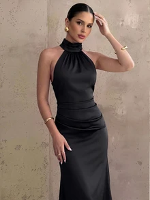 Firerie Women's Elegant Pleated Mermaid Hem Dress - Black - View 4