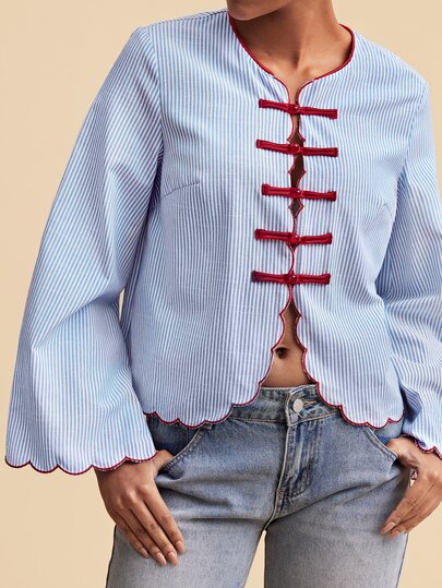Travachic Women's Striped Long Sleeve Button-Up Casual Shirt