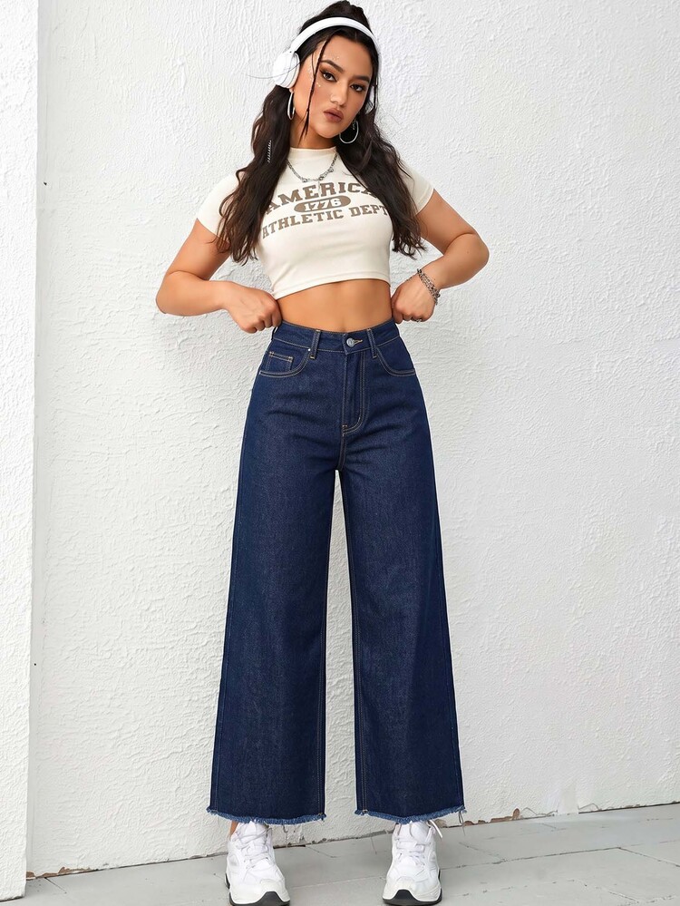 EMERY ROSE Women's High Waist Pocket Frayed Hem Casual Loose Fit Denim Jeans - Dark Wash - View 5