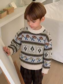 Hapijoa Boys (Small) Casual Patterned Long Sleeve Thick Sweater Top, Autumn/Winter - Beige - View 4